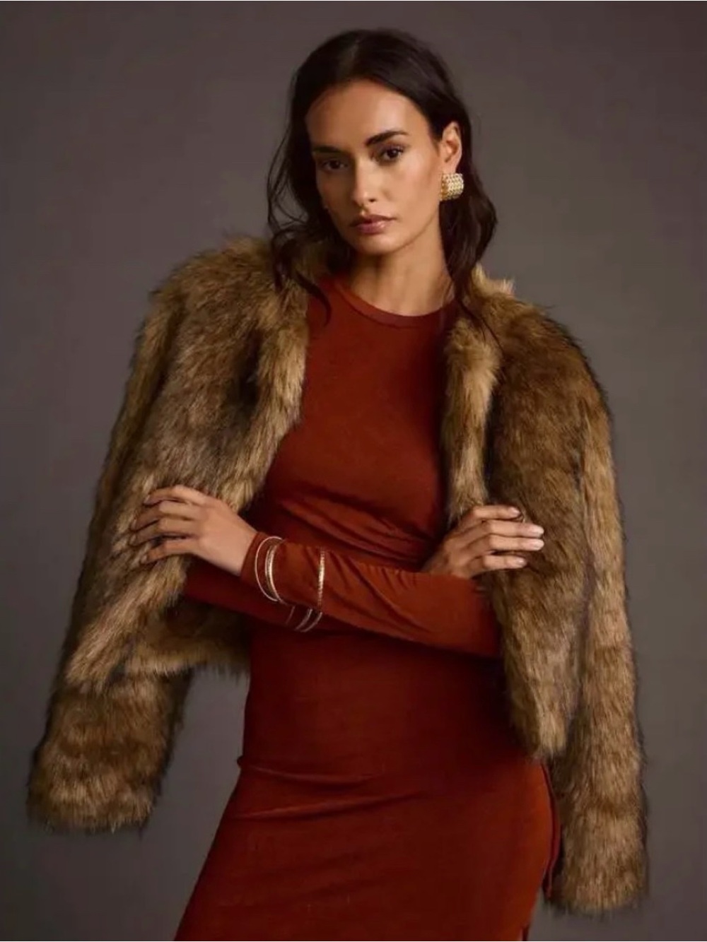 12th Tribe Misty Brown Faux Fur Coat Jacket